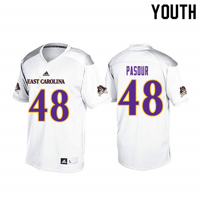 Youth #48 Aaron Pasour ECU Pirates College Football Jerseys Sale-White - Click Image to Close